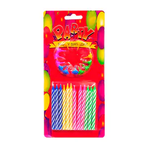 Blíster con 12 velas con base para pastel, variedad de colores
