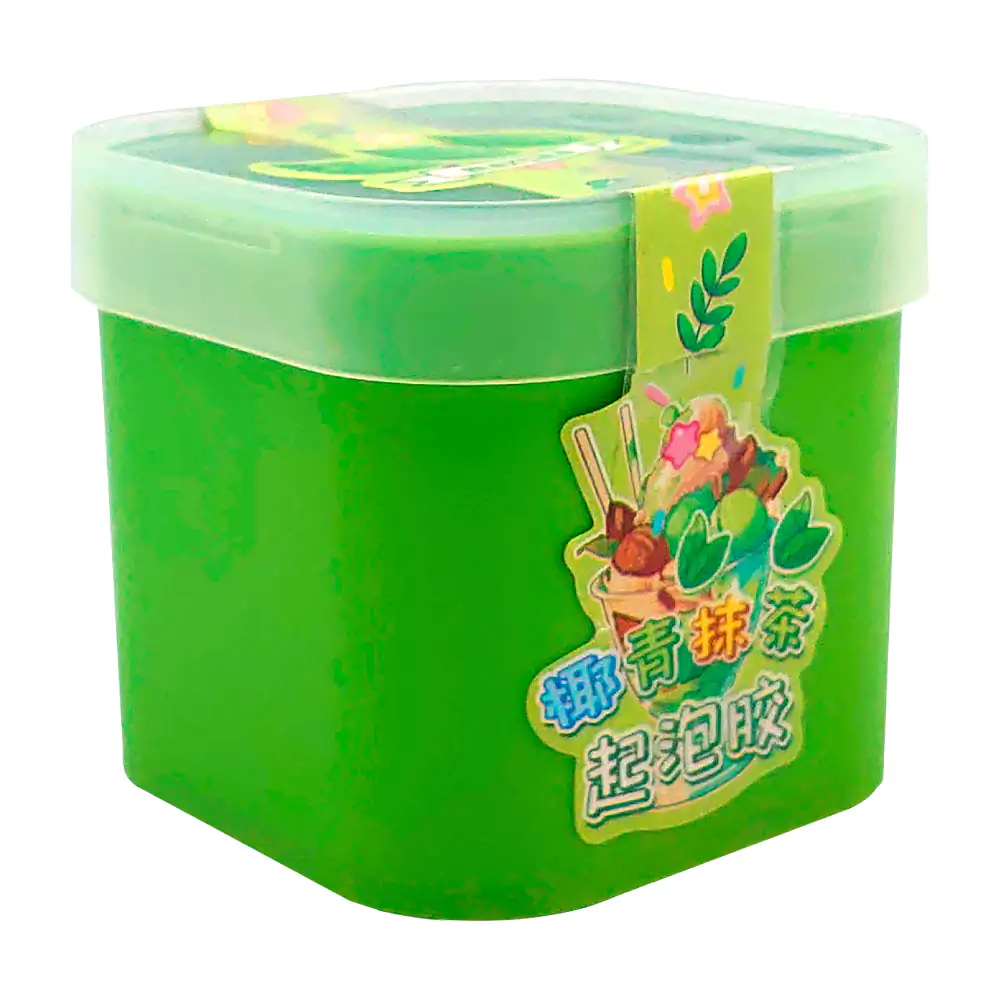 Mini bote de slime espumoso con brillantina + aroma a matcha y coco