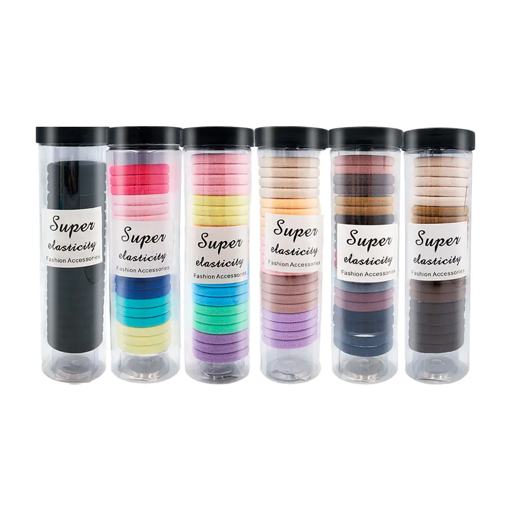 Bote cilíndrico con ligas medianas para el cabello, variedad de color…