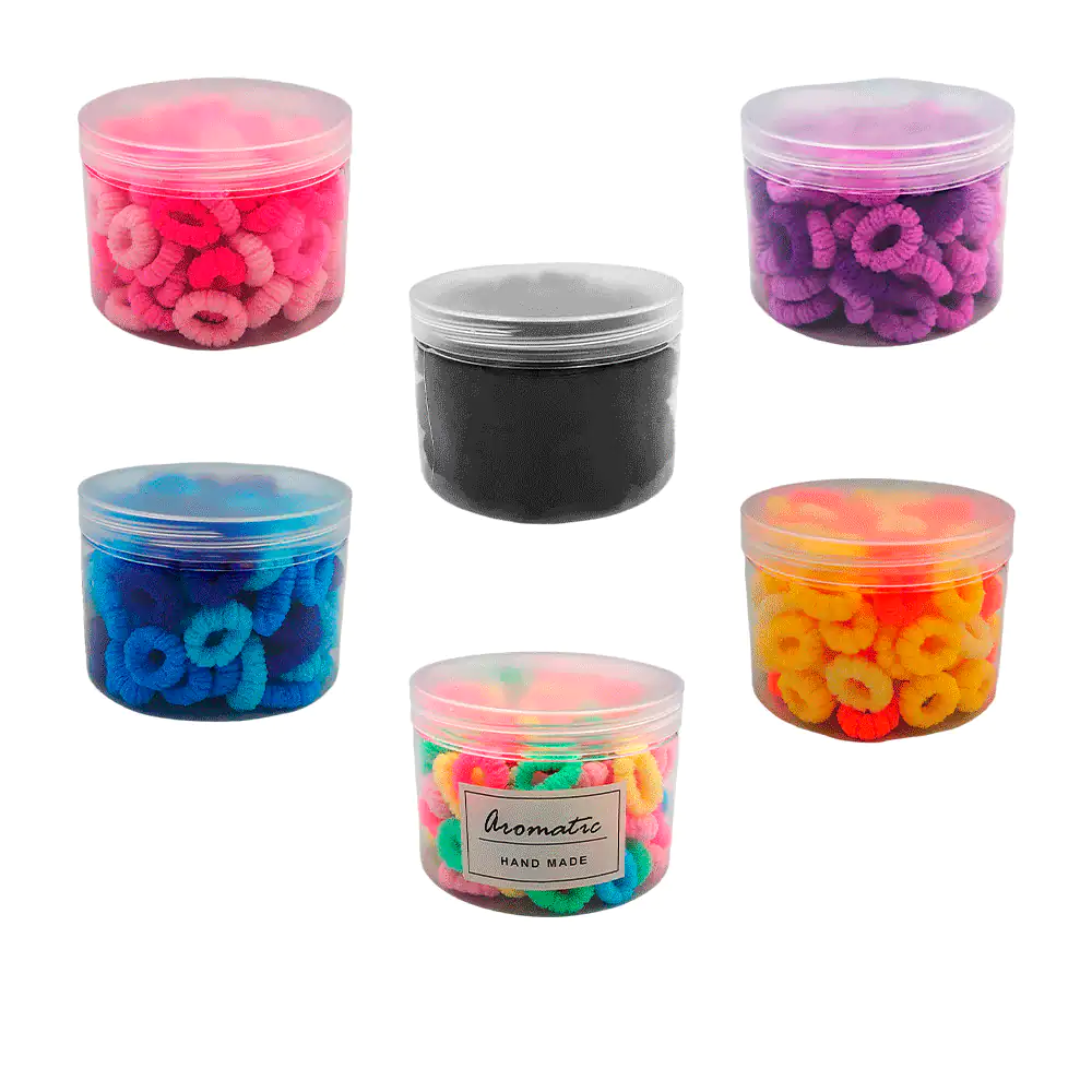 Bote de plástico con pequeñas donitas para cabello, variedad de color…