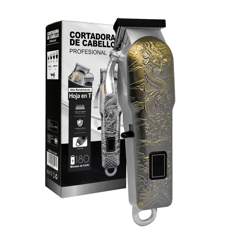 Máquina cortadora de cabello recargable con diseño de dragón + acceso…