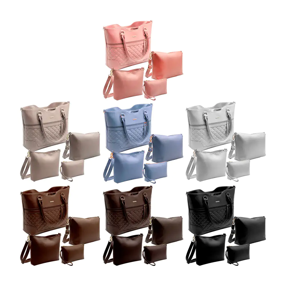 Set de 4 bolsas con diseño capitonado, crossbody, cosmetiquera y cart…