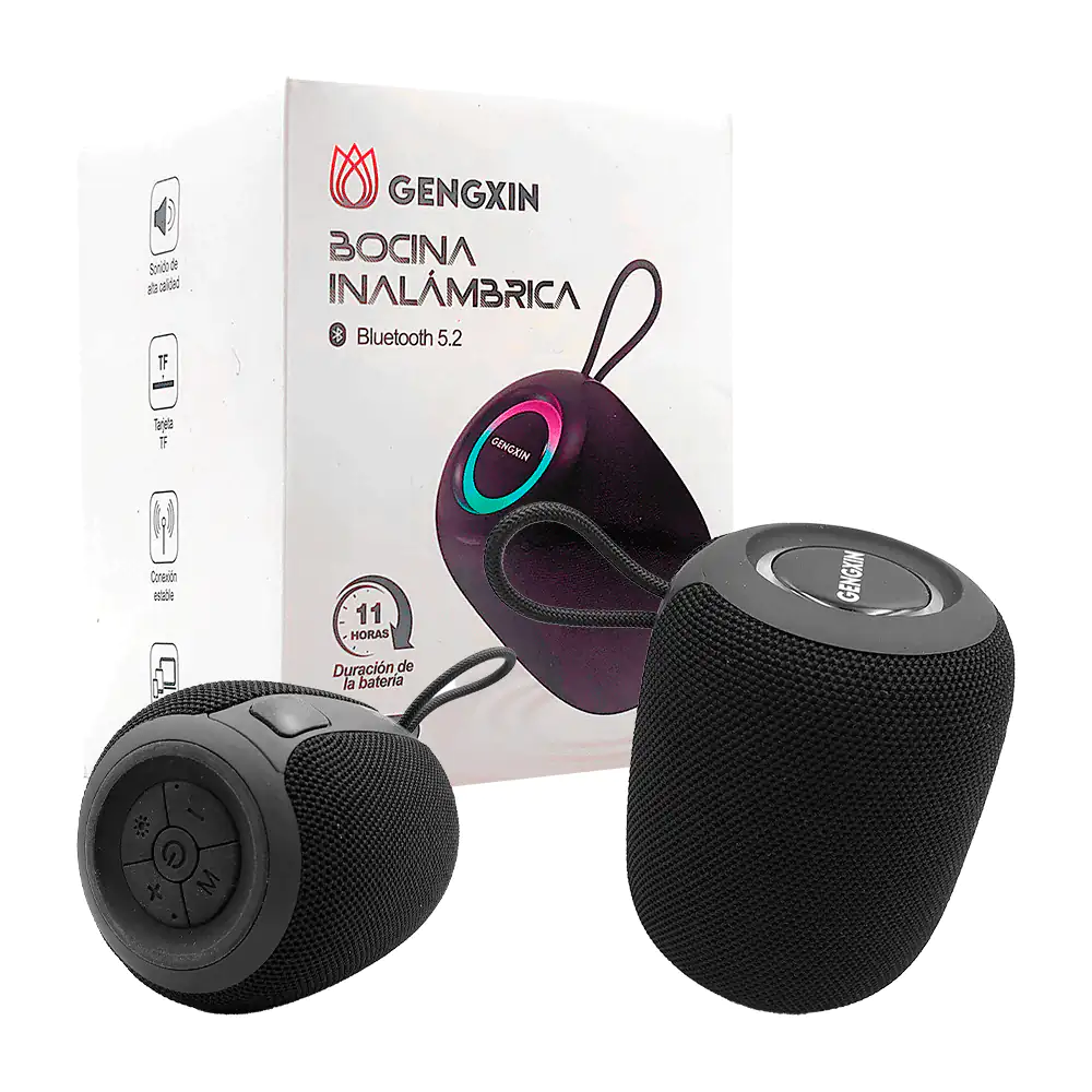 Bocina bluetooth gengxin pequeña cilíndrica en color nego con asa + l…
