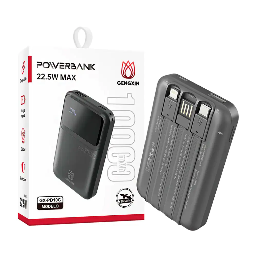 Power bank gengxin de 1000mah con cable tipo c, ip, v8 + pantalla led…