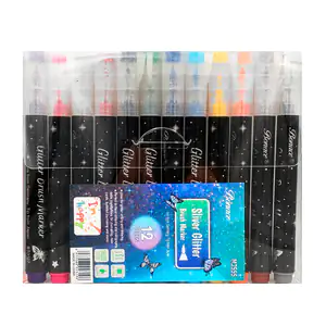 Paquete con 12 plumones, punta pincel, acrilico con glitter, variedad…