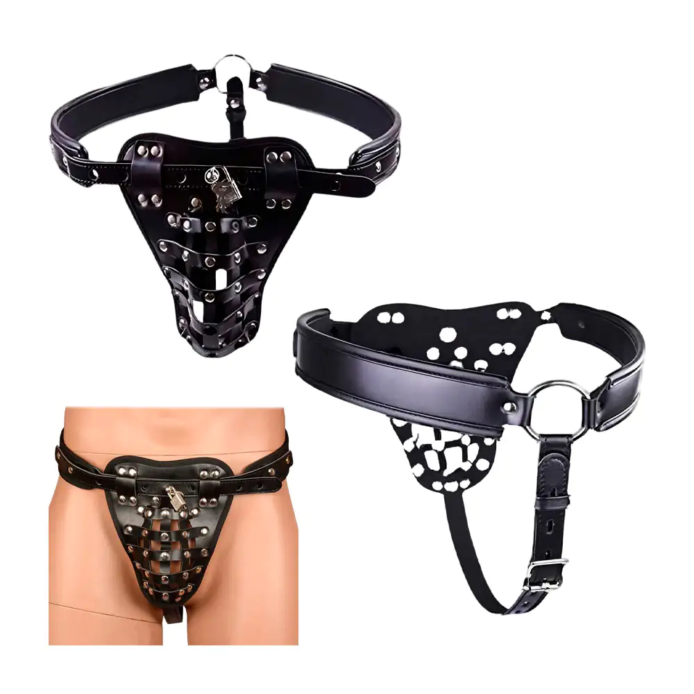 Cinturón de castidad masculino, cuero tipo piel + 2 juegos de llaves …
