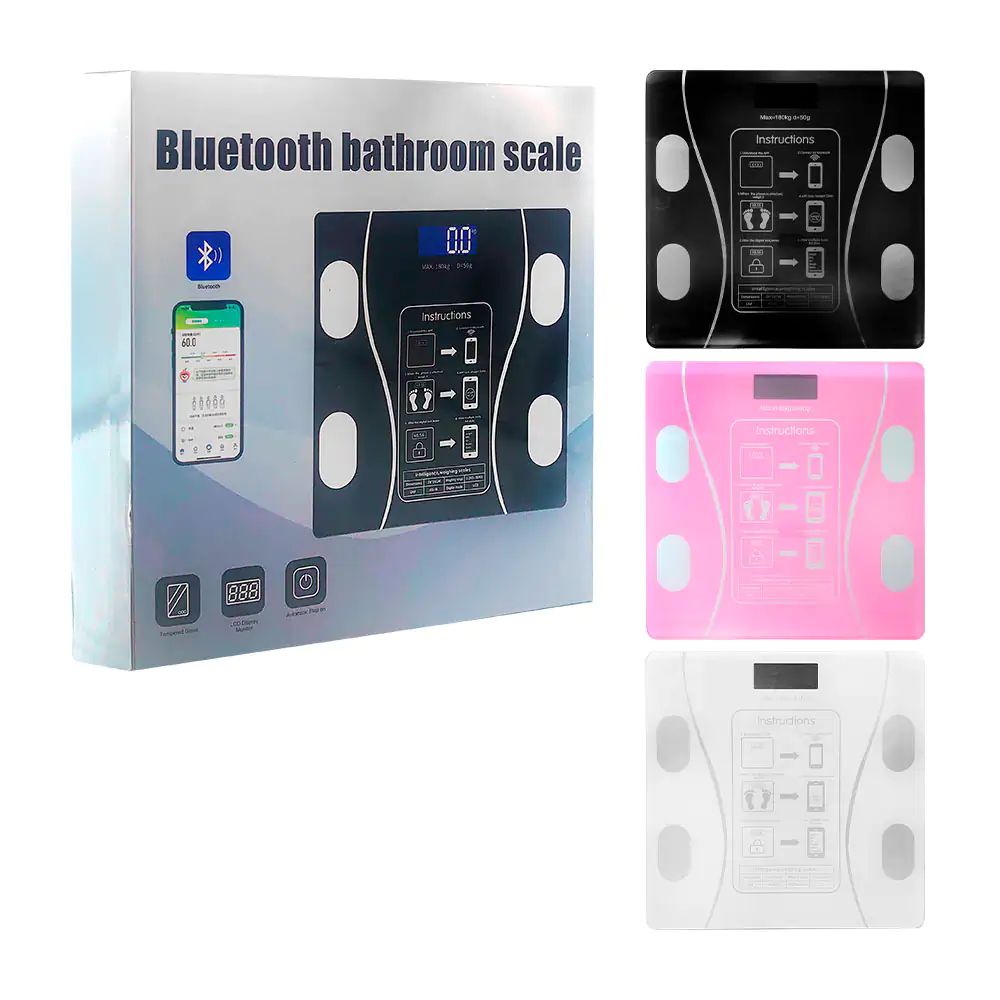 Bascula digital bluetooth con capacidad de 180kg, variedad de colores