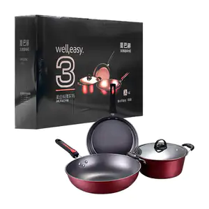 Batería de cocina welleasy, juego con 1 sartenes, 1 wok + 1 cacerola