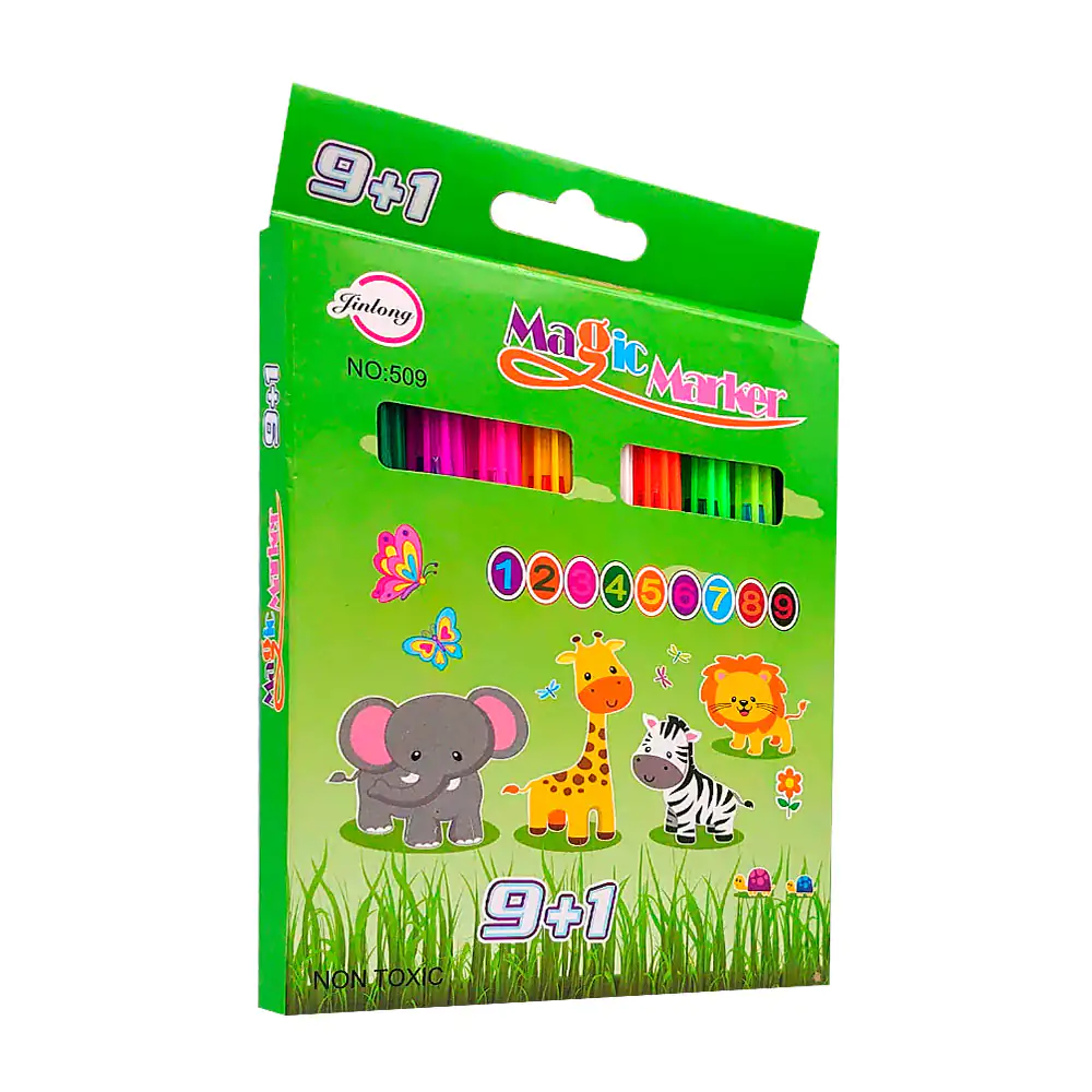 Caja con 10 marcadores redondos de colores mágicos y punta gruesa / J…