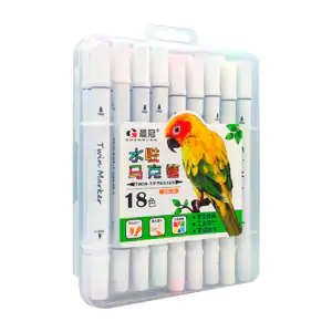 Estuche con 18 marcadores de colores redondos, doble punta, fina y gr…