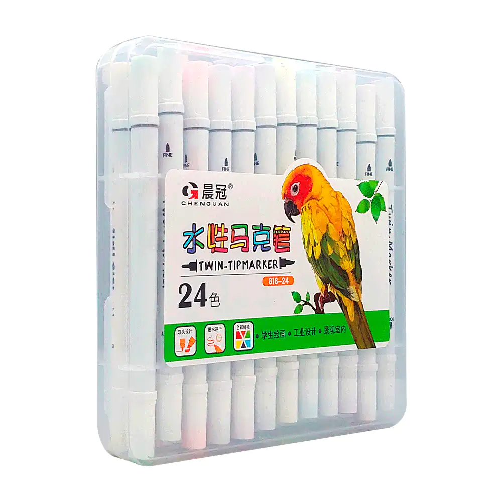 Estuche con 24 marcadores de colores redondos, doble punta, fina y gr…
