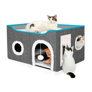 Cama para gatos en forma de cubo de 2 niveles con rascador, 41x42cm