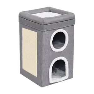 Casa tipo torre para gatos de 3 niveles con rascador lateral, 64x38x3…