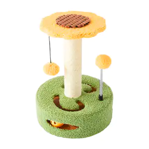 Torre rascador para gatos con forma de girasol, base con juguete inte…