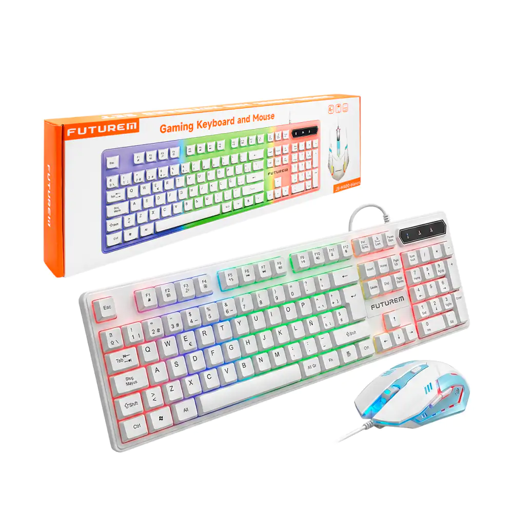 Combo teclado y mouse alámbrico futurem con diseño ergonómico + luz r…