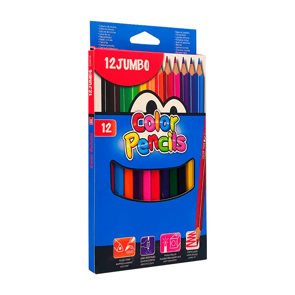 Caja con 12 lápices de colores tamaño jumbo de madera, variedad de co…