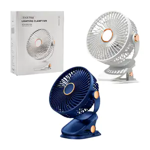 Ventilador redondo con clip para escritorio, ángulo ajustable + luz /…