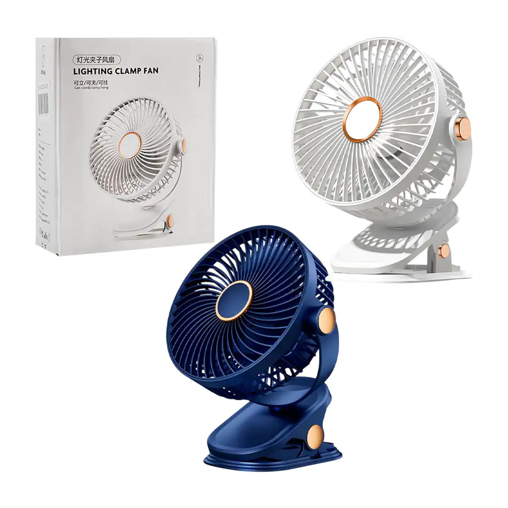 Ventilador redondo con clip para escritorio, ángulo ajustable + luz /…