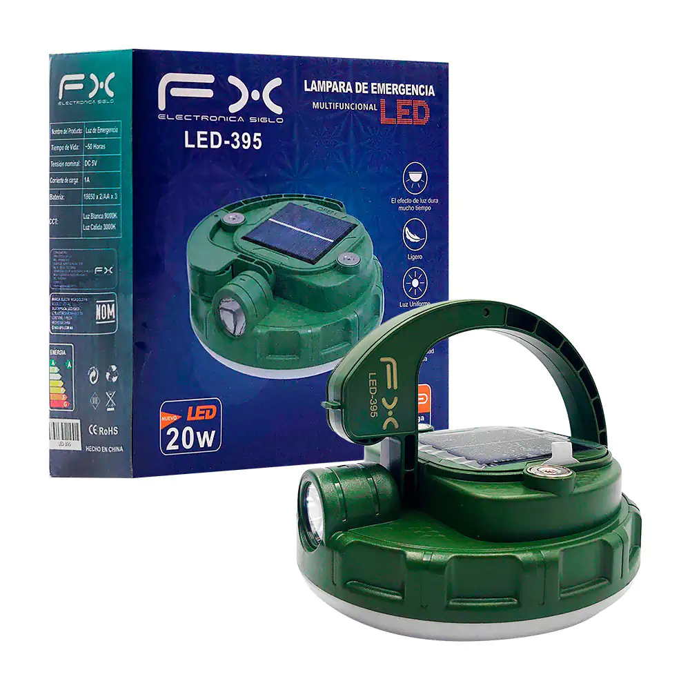 Lámpara recargable fx con panel solar, 3 modos de luz, agarradera + l…