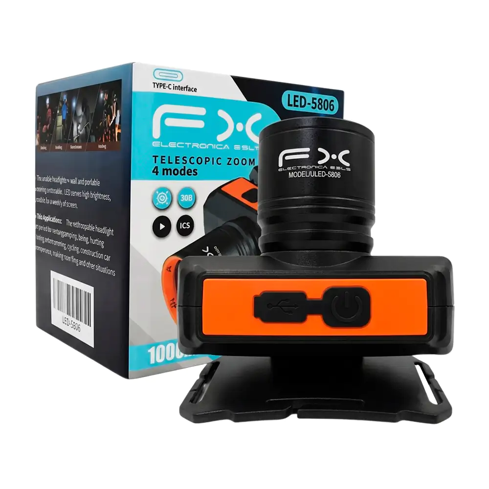 Lámpara tipo minero fx recargable con zoom y 3 modos de iluminación