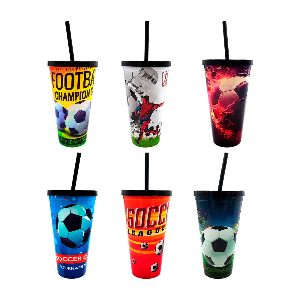 1pz vaso de plástico con estampado de temática de fútbol, 500ml, vari…