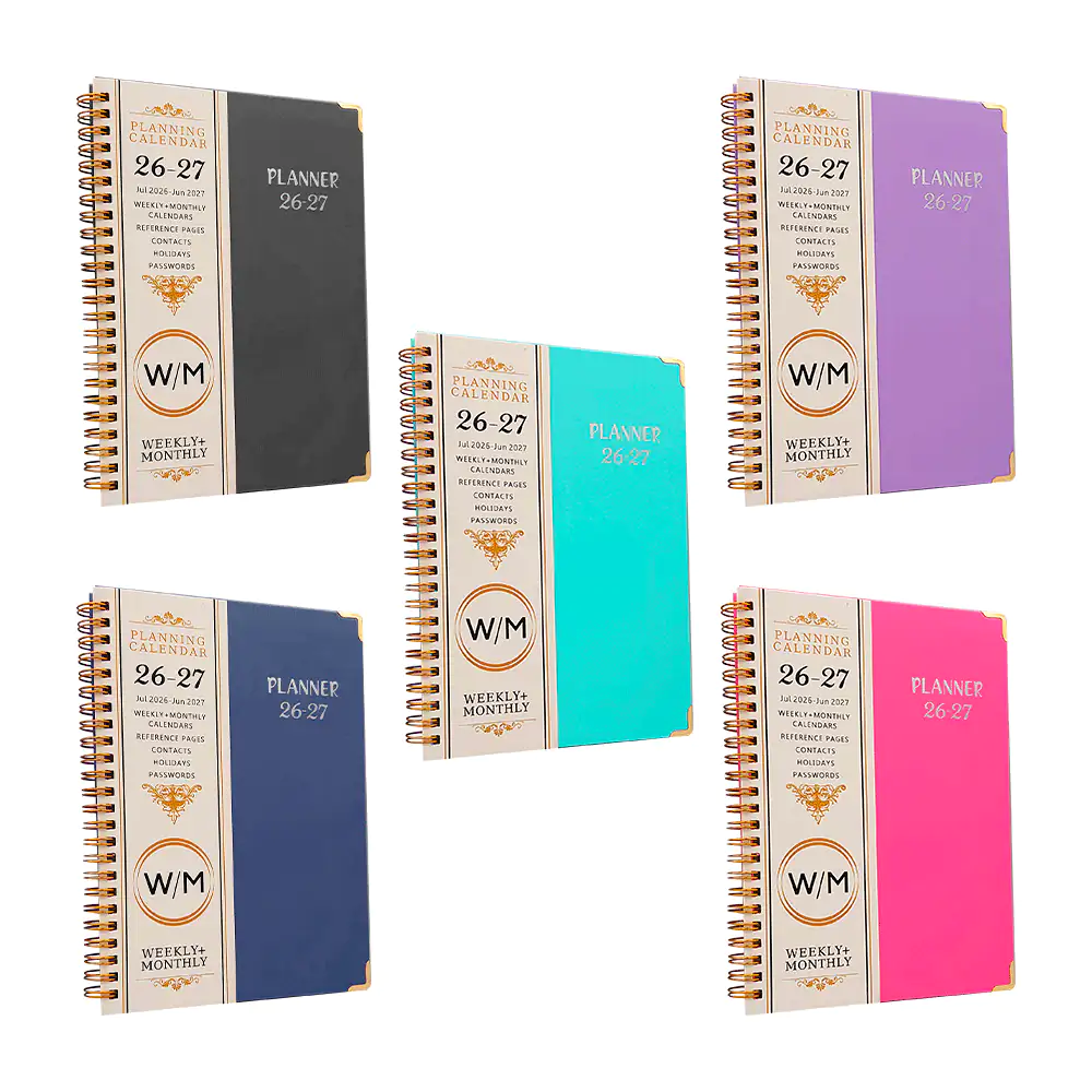 Libreta agenda a5 rectangular 26-27, pasta dura con calendario semana…