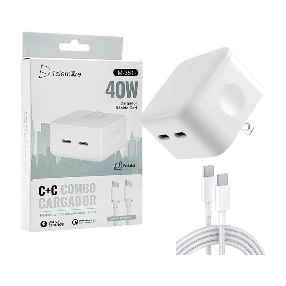 Combo cargador d1ciemzre de 40w con 2 puertos tipo c + cable tipo c a…