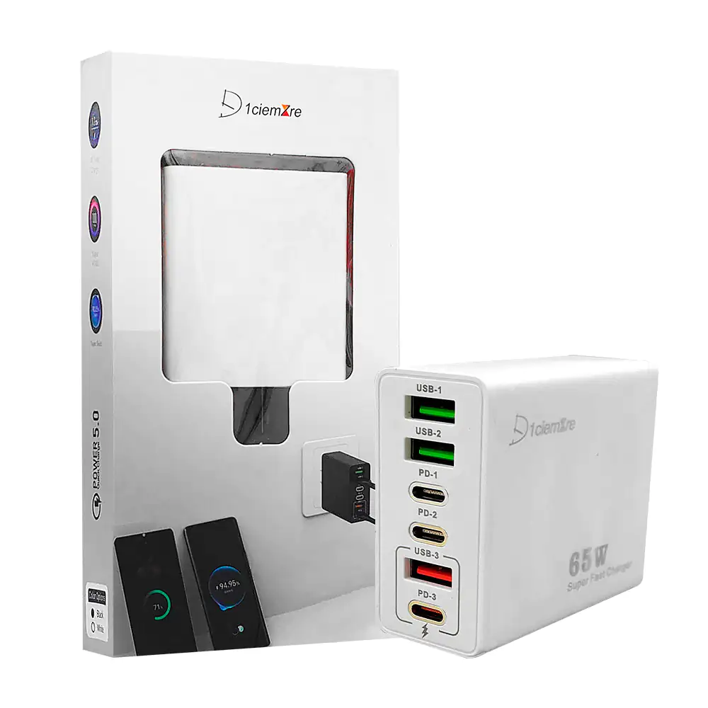 Combo cargador d1ciemzre de 65w con 3 puertos usb y tipo c + cable us…