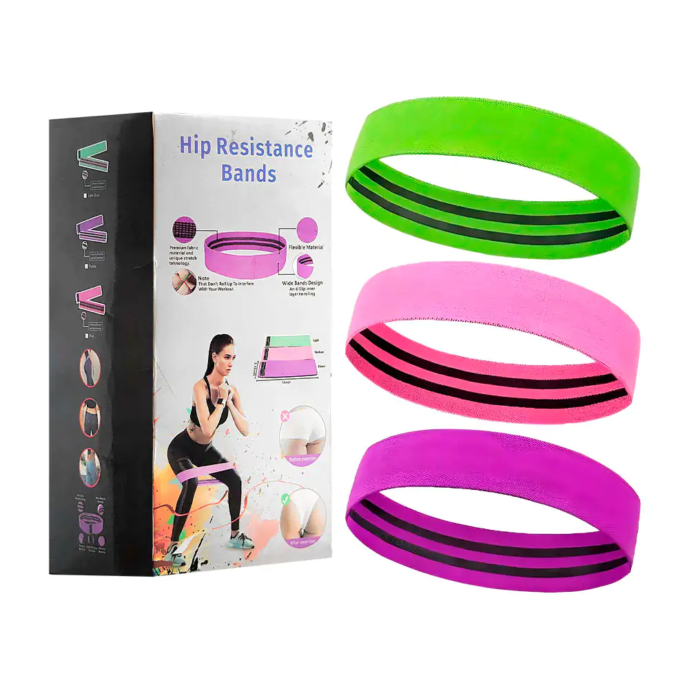 Caja con 3 ligas - bandas de resistencia de tela con 3 niveles de int…