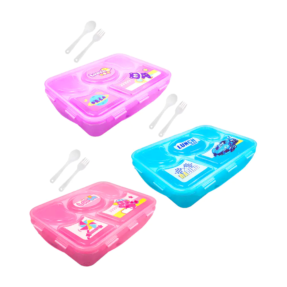 Tupper rectangular de 5 compartimentos y tapa con estampado, variedad…