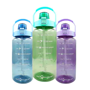 Botella tipo termo transparente con popote y capacidad de 2 litros, v…