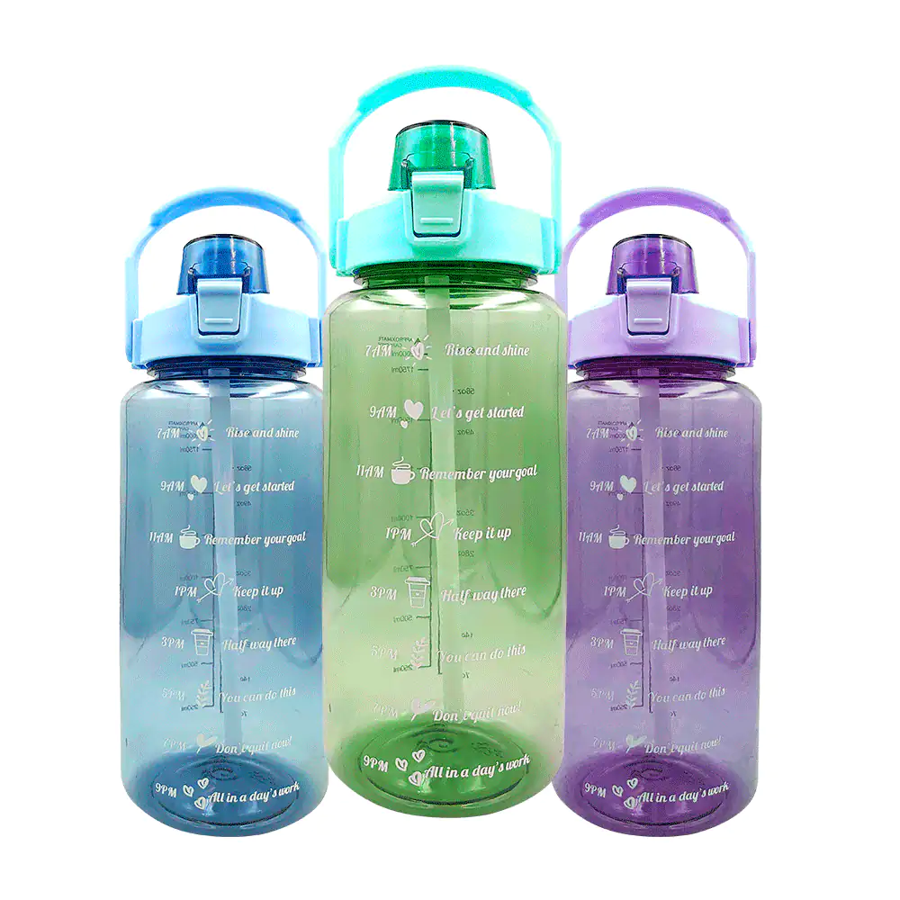 Botella tipo termo transparente con popote y capacidad de 2 litros, v…