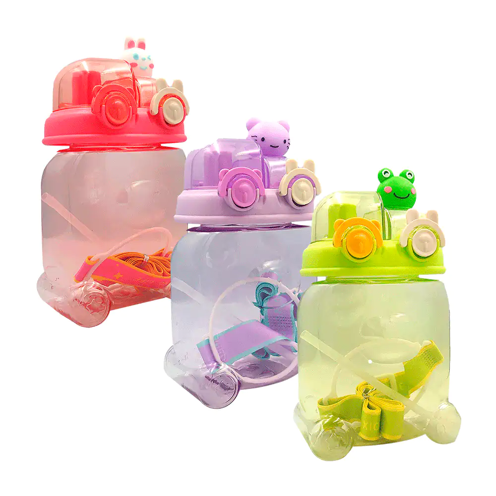 Botella transparente con diseño de animales, doble boquilla + popote,…