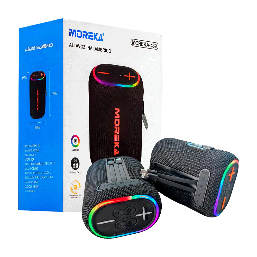 Bocina cuadrada inalámbrica con luz rgb + cables cargador usb-c y lig…