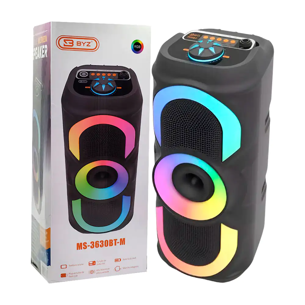 Bocina byz de 4inx2 con doble altavoz, luz rgb, inalámbrica, multifun…
