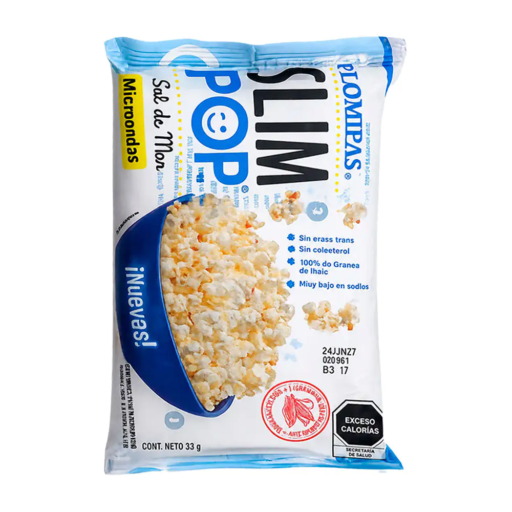 1pz palomitas slim pop sabor natural con sal de mar, 63g / palo-slim