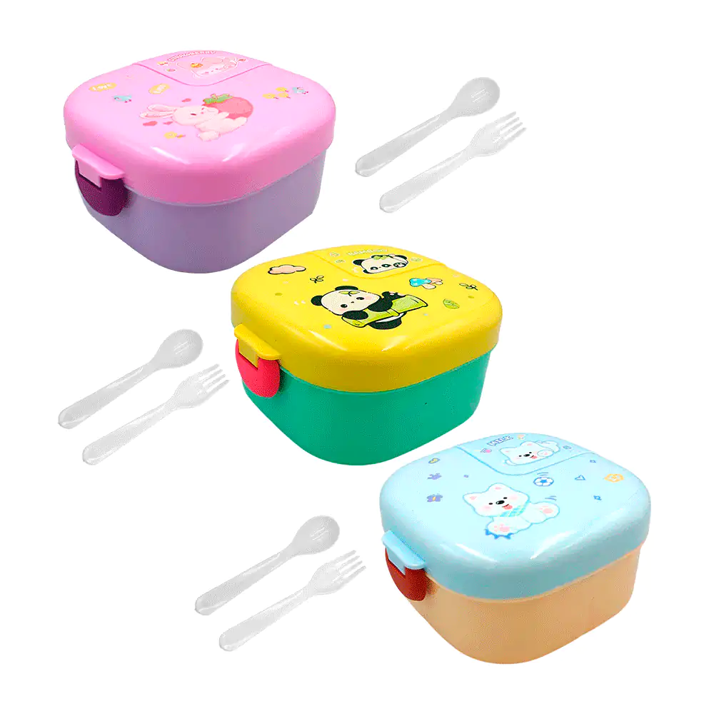 Tupper cuadrado con estampado infantil y diseño bicolor, variedad de …