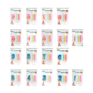 Blíster con 1 vela de número y línea dorada + 4 velas de colores ondu…