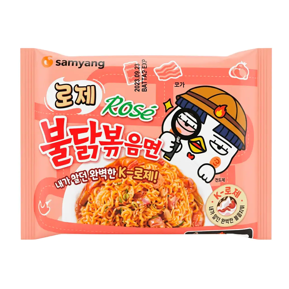 Ramen original buldak rose, fideos cremosos con un leve sabor picante…