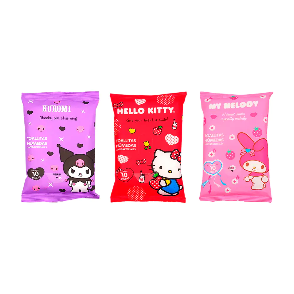 Paquete con 10 toallitas húmedas con estampado de sanrio, variedad de…