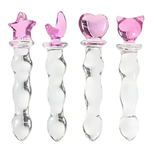 Dildo consolador de cristal templado con forma de varita con decoraci…