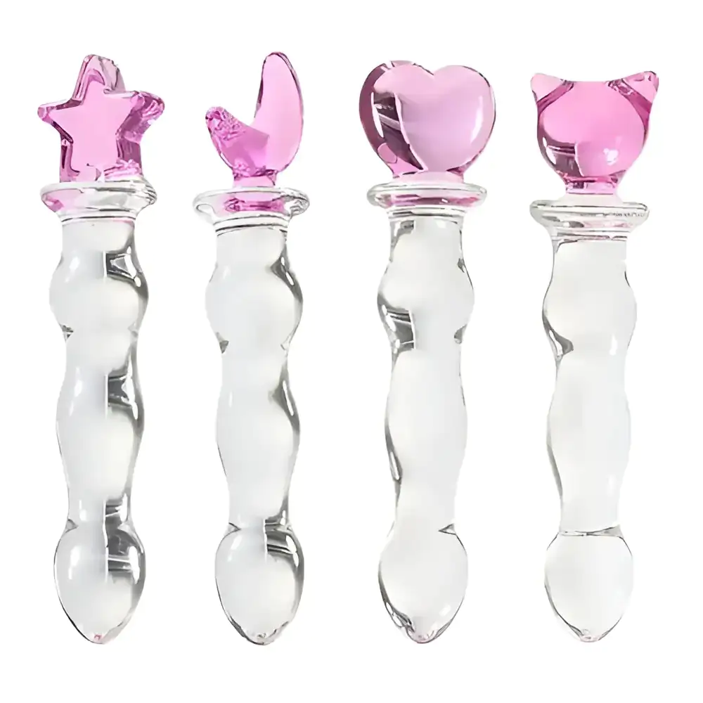 Dildo consolador de cristal templado con forma de varita con decoraci…