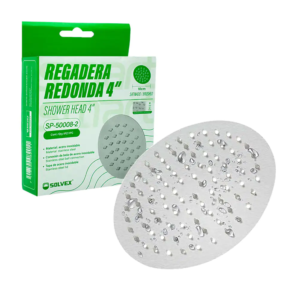 Regadera solvex, redonda de 4in, acero inoxidable satinado / sp-50008…