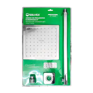 Juego de regadera solvex, cuadrada cromada + tubo de 40cm / sp-53001