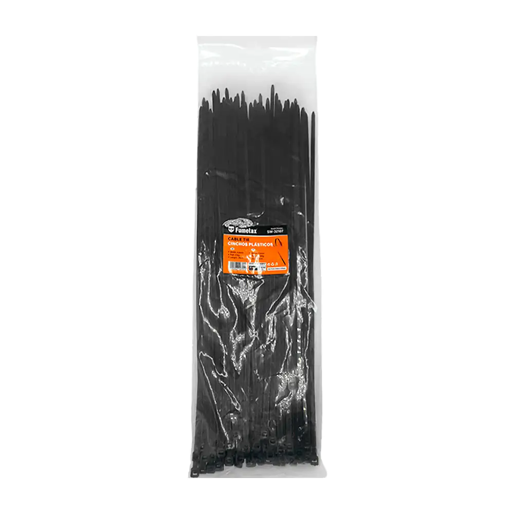 Paquete de cinchos plásticos fumetax, color negro de 35cm, 100pcs / s…