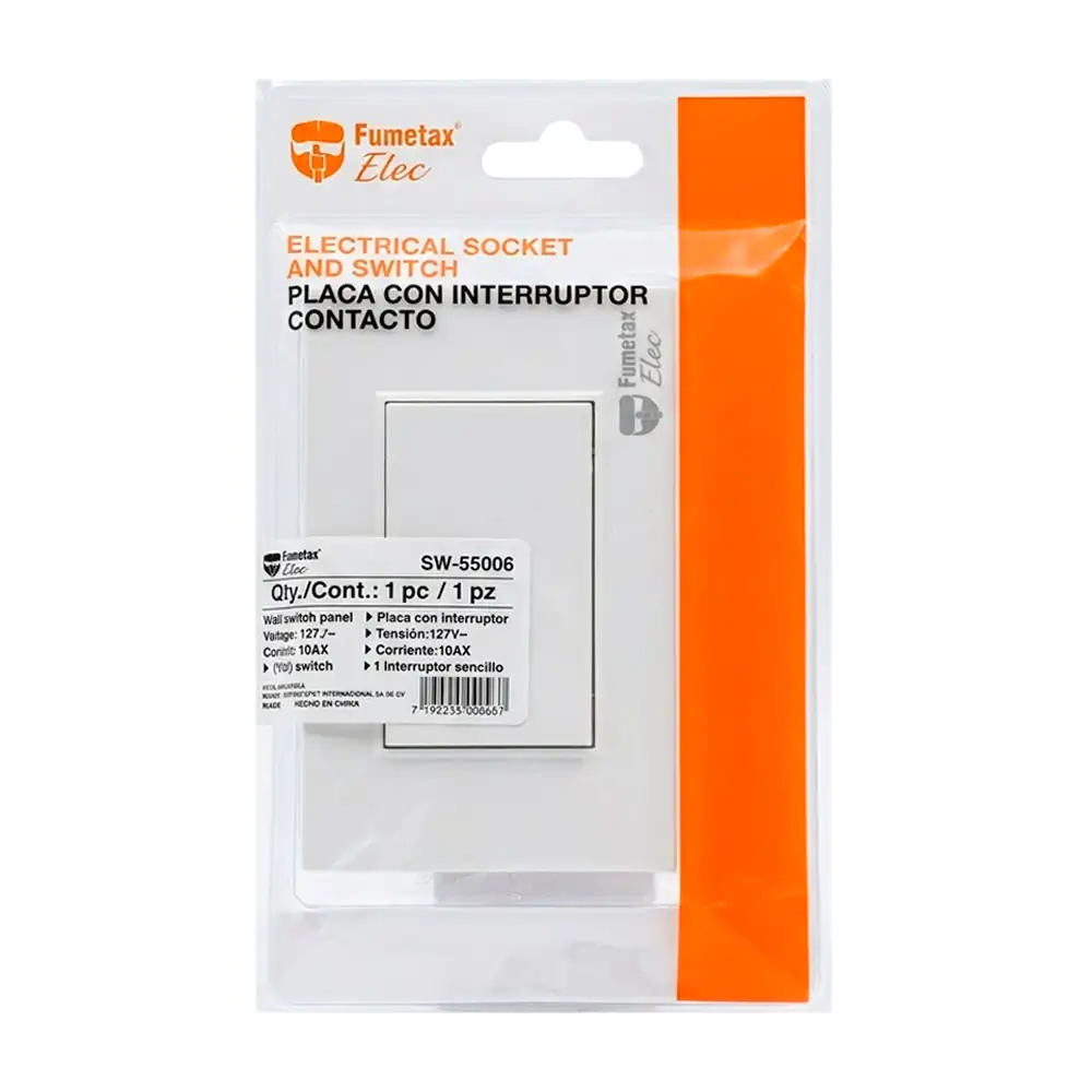 1pz placa fumetax con un apagador grande, plástico color blanco / sw-…