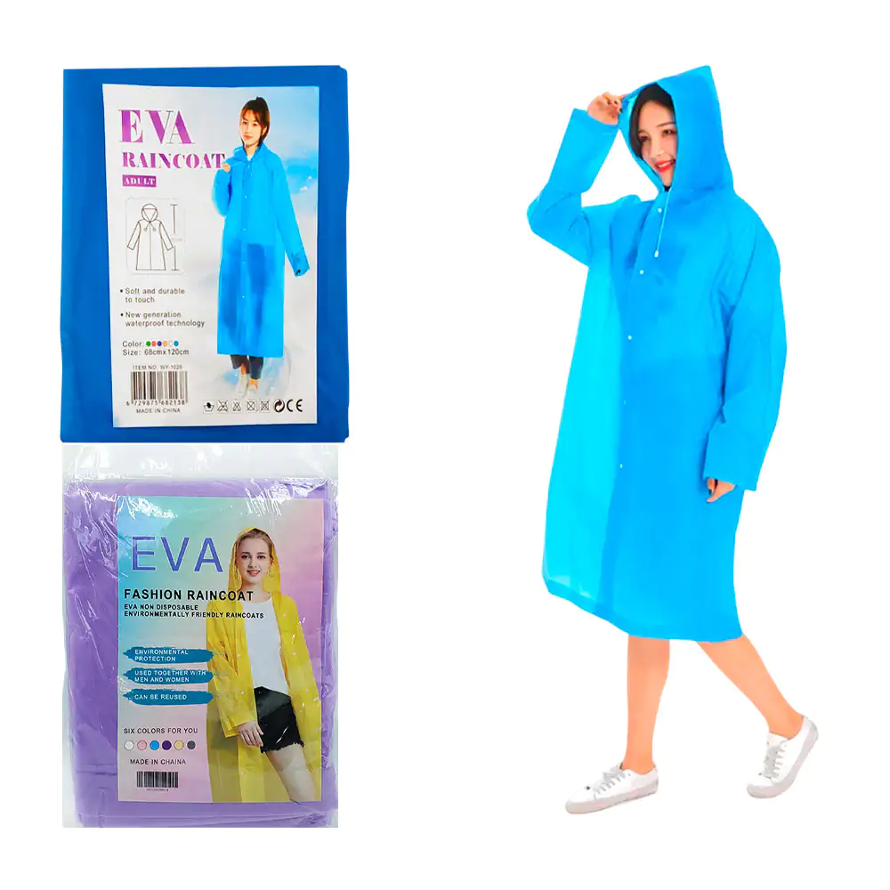 Impermeable de plástico tipo poncho, holgado con botones y capucha aj…