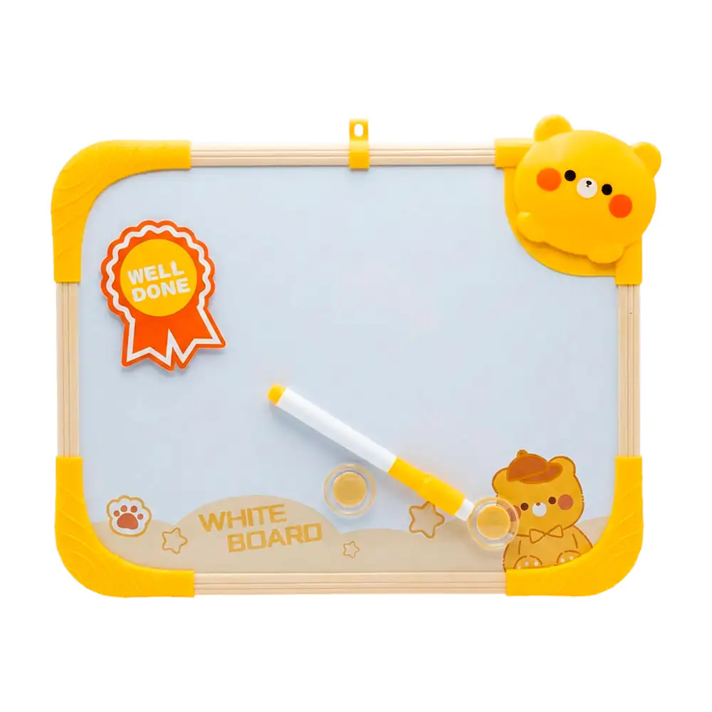 Pizarrón blanco doble cara infantil con diseño de oso, 27.5x34cm + pl…