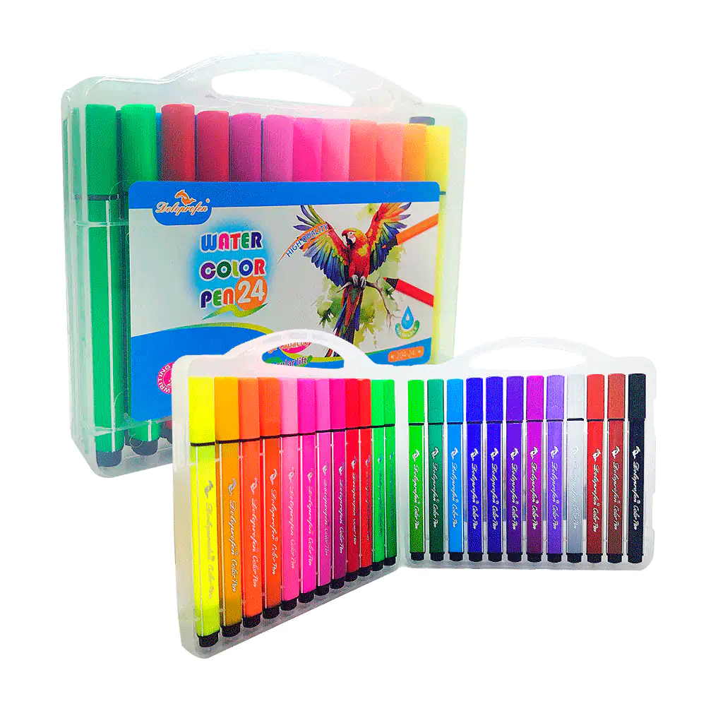 Estuche con 24 plumones / marcadores de agua, variedad de colores