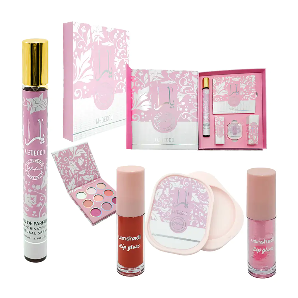 Estuche medecoo con un estuche de sombras, balsamo, perfume + labial …